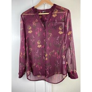 Kut From the Kloth Size S Sheer Purple Floral Button Up Shirt